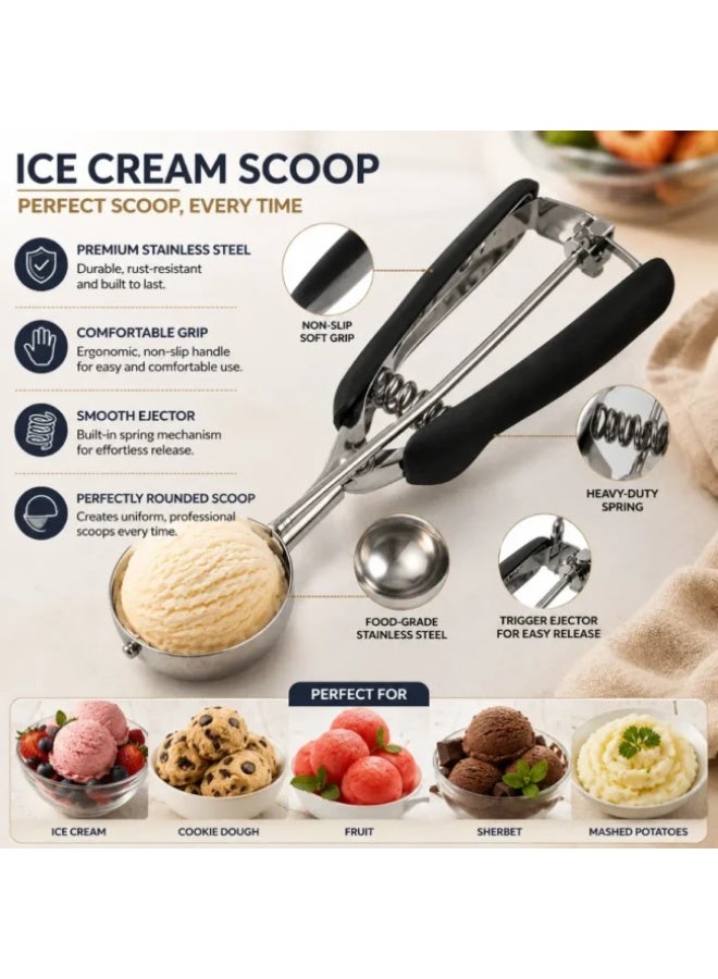 Ice Cream Scoop with Trigger Release – Heavy Duty Stainless Steel Cookie Scoop, Ergonomic Non-Slip Handle, Ice Cream Scooper for Gelato, Sorbet, Cookie Dough, Fruit & Mashed Potatoes - Image 2