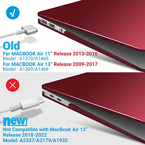 IBENZER Compatible with Old Version MacBook Air 13 Inch Case (2010-2017 Release). Models: A1466 / A1369, Plastic Hard Shell Case with Keyboard Cover for Mac Air 13, Wine Red, A13WR+1A - Image 4