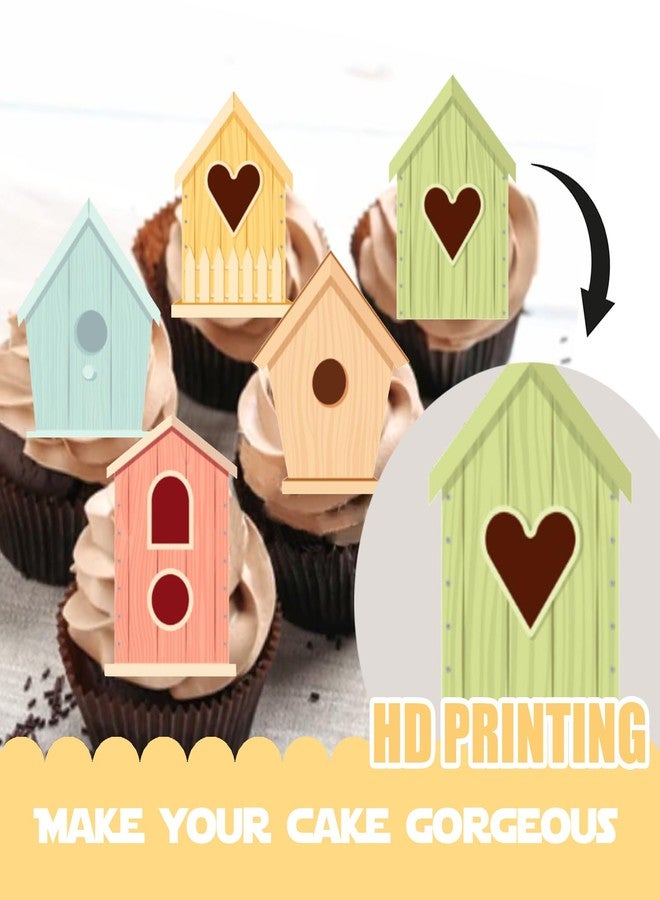 LETLIMIT 18pcs Glitter Dessert Cupcake Topper Nature Flying Bird House Theme Decor Supplies Baby Shower Boys Girls Happy Birthday Party Decorations - Image 3