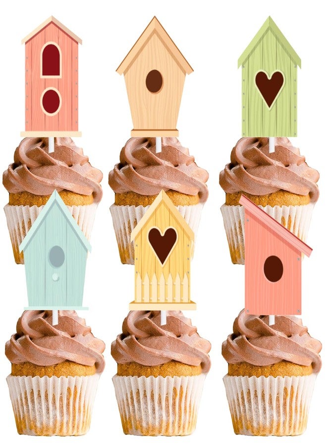 LETLIMIT 18pcs Glitter Dessert Cupcake Topper Nature Flying Bird House Theme Decor Supplies Baby Shower Boys Girls Happy Birthday Party Decorations - Image 1