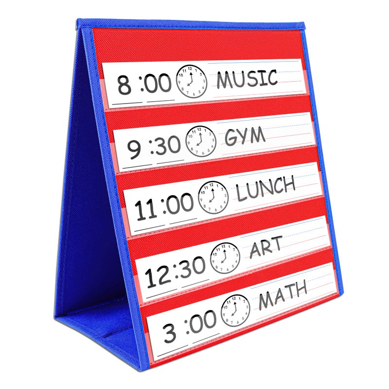 Eamay Desktop Tabletop Pocket Chart, Classroom Double-Side and self-Standing Pocket Chart for Kindergarten, Home Use or Classroom (Blue&RED) - Image 2