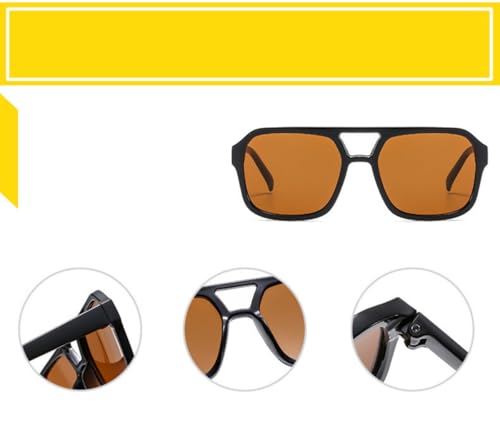 IKUVNA Retro 70s Square Aviator Sunglasses Women Men Vintage Rectangle Sunglasses Flat Frame Trendy Shades (Brown) - Image 4
