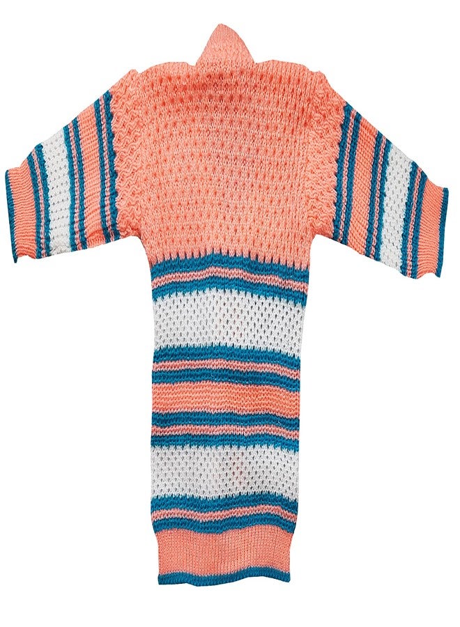 little PANDA Born Baby Sweater for Baby Boys & Baby Girls Woollen Full Sleeves, V Neck Sweater Top, Bottom, Cap & Booties Set (0-3 Months) (Peach) - Image 5