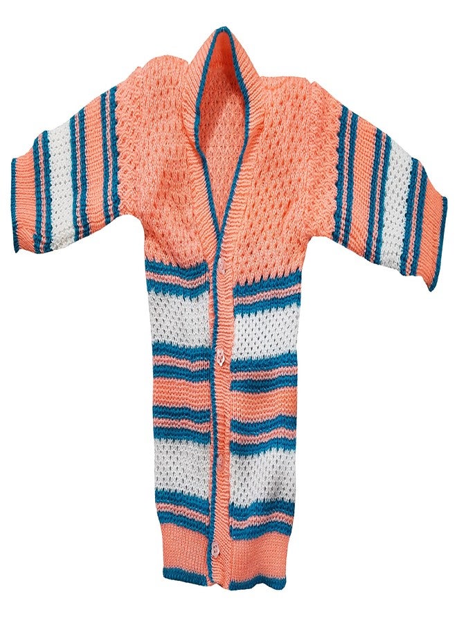 little PANDA Born Baby Sweater for Baby Boys & Baby Girls Woollen Full Sleeves, V Neck Sweater Top, Bottom, Cap & Booties Set (0-3 Months) (Peach) - Image 4