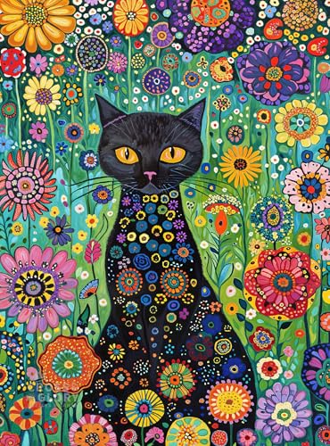 Cross & Glory Cross Glory Petals and The Midnight Cat 1000 Piece Jigsaw Puzzle for Adults SatinFinish Vibrant Garden Cat Theme Challenging Artistic Puzzle Game - Image 1