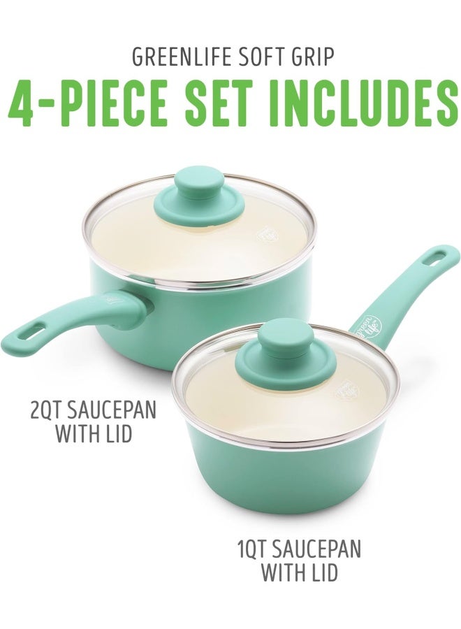 GreenLife Soft Grip 1QT and 2QT Saucepan Set Non Toxic PFASFree Ceramic Nonstick Glass Lids Stay Cool Handles Wobble Free Base Dishwasher  Oven Safe Easy Clean Multipurpose Turquoise - Image 4