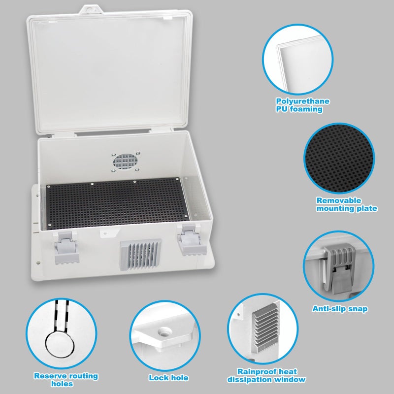 YETLEBOX Electrical Junction Box, Outdoor Water Resistant Nema Enclosure, Ventilated ABS Plastic WiFi Project Box with Internal Mounting Panel & Hinged Cover 9.2" Lx 7" Wx 4.6" H - Image 4