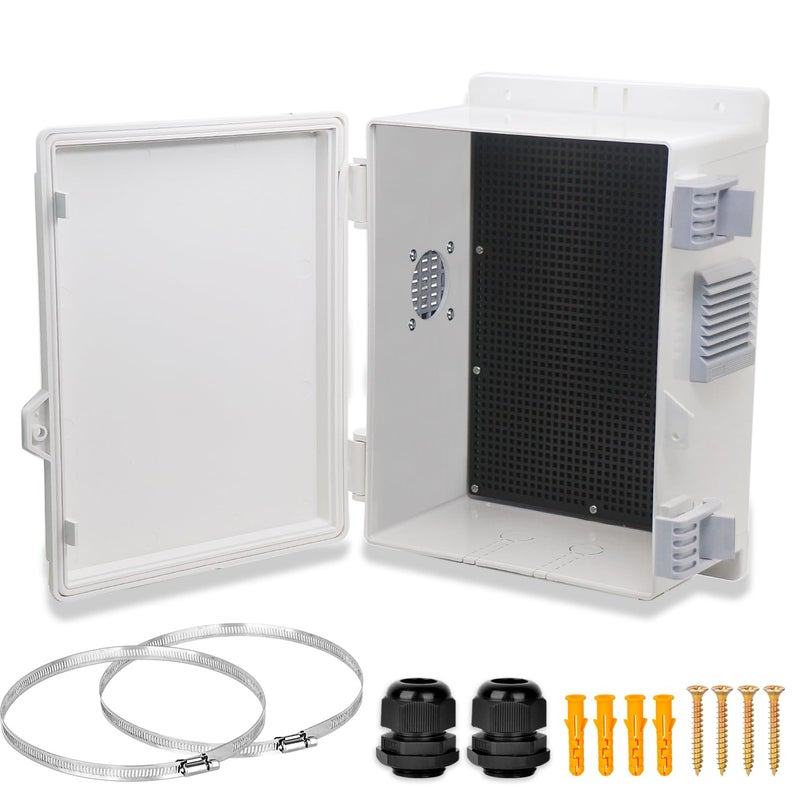 YETLEBOX Electrical Junction Box, Outdoor Water Resistant Nema Enclosure, Ventilated ABS Plastic WiFi Project Box with Internal Mounting Panel & Hinged Cover 9.2" Lx 7" Wx 4.6" H - Image 1