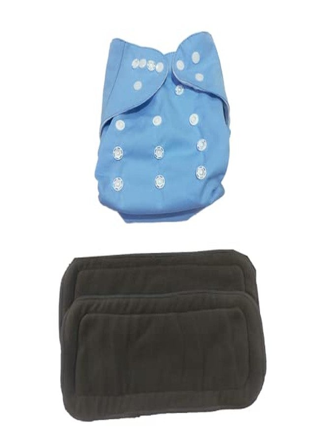 Crawl'in Combo of Baby Cloth Diaper Nappies with 5 Layered Baby Insert Pads (1 Diaper, 2 Inserts) (Blue) (Assorted Colours) - Image 1