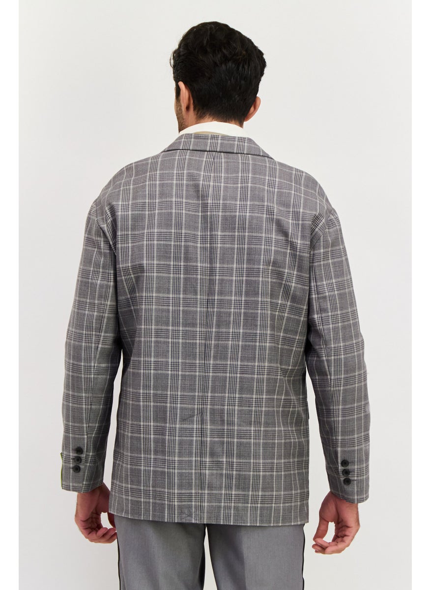 SELECTED Men Regular Fit Plaid Blazer, Grey  - Image 2