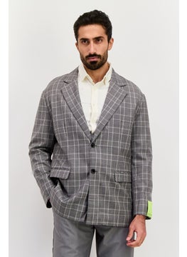 SELECTED Men Regular Fit Plaid Blazer, Grey  - Image 1