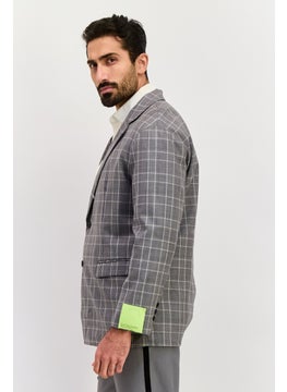 SELECTED Men Regular Fit Plaid Blazer, Grey  - Image 3