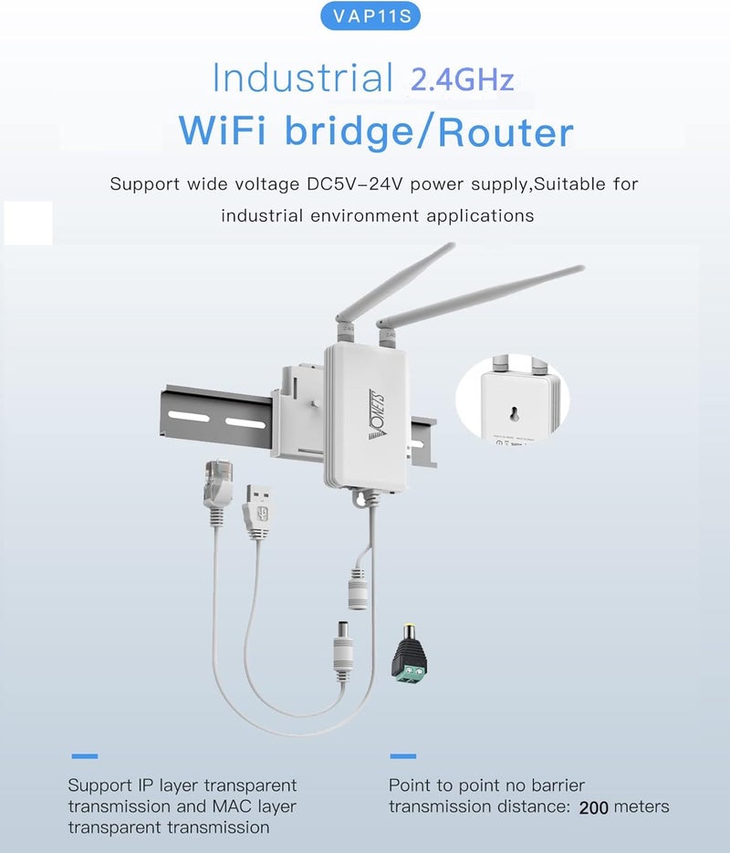 Vonets Industrial 2.4GHz WiFi Bridge Ethernet Wireless Repeater/Mini Router/WiFi Hotspot Extender/Signal Booster, USB/DC Powered, 2 RJ45 Ports for DVR, IP Camera, PLC, PS3, Network Devices VAP11S - Image 2