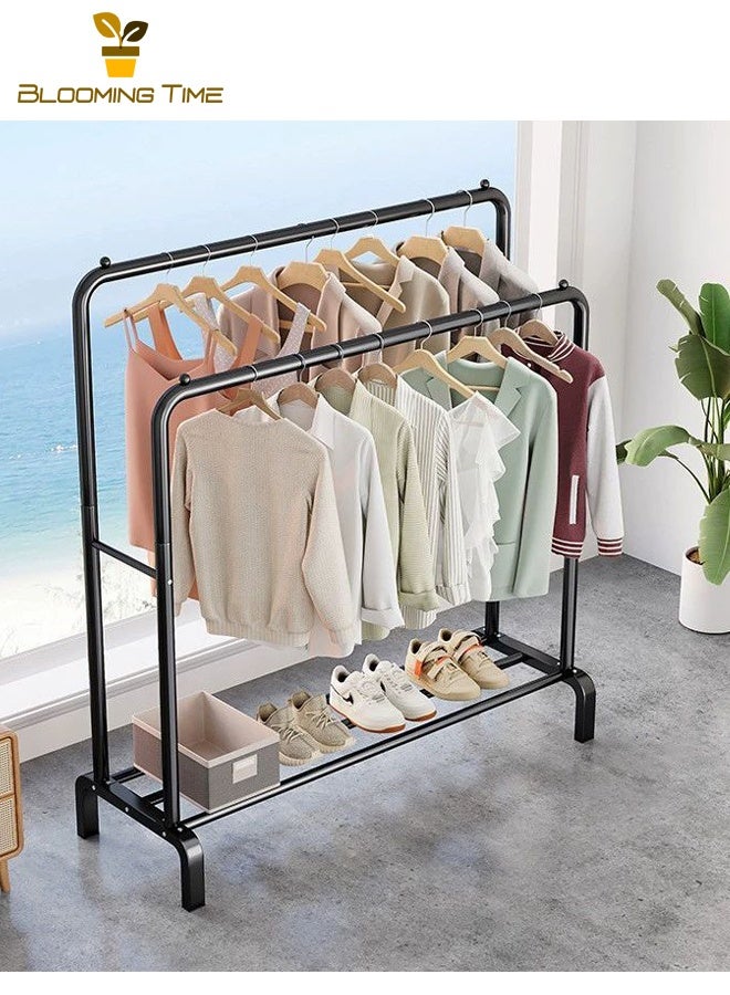 بلومنغ تايم شماعات الطابق إلى السقف غرفة نوم المنزلية معطف الرف رف ملابس بسيطة تجفيف الرف رف داخلي سكة تعليق ملابس ، أسود - Image 2