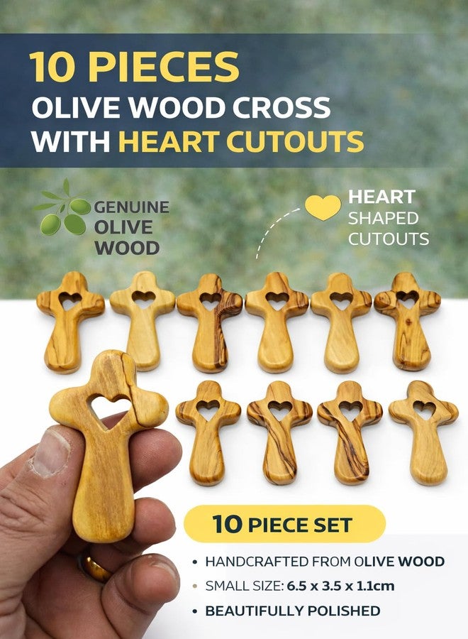 Zuluf Olive Wood Holding Cross Set of 10 Hand Carved Prayer Palm Crosses 2.55 Inch Small Comfort Crosses from Bethlehem Holy Land with Heart Cutout, Christian Church Gifts with Velvet Pouches - Image 4