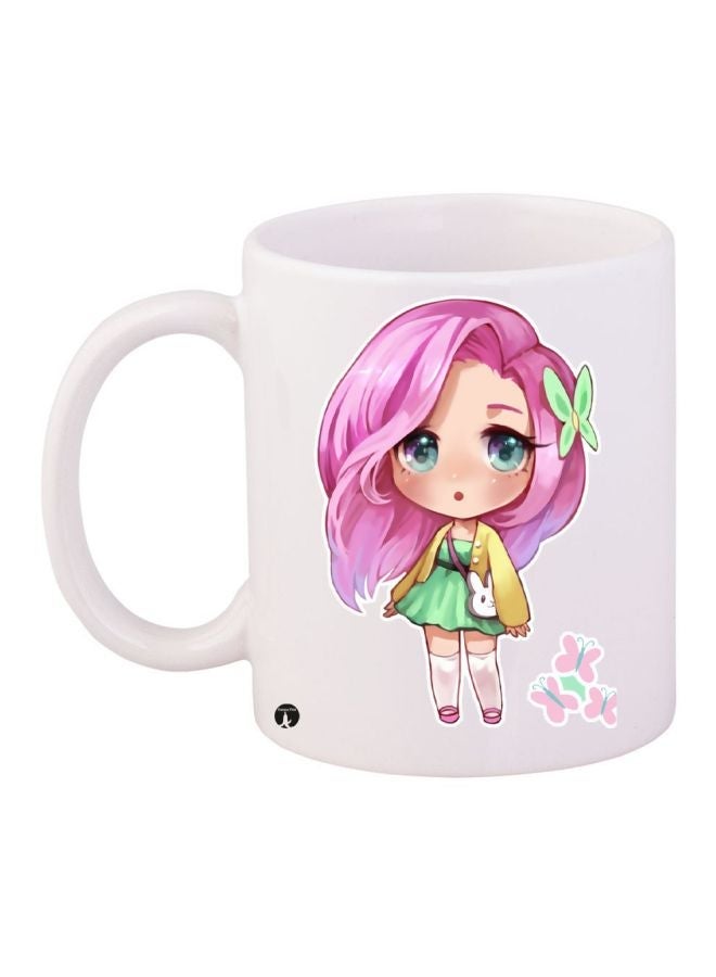 RYN Girl Printed Coffee Mug White/Pink/Green 11ounce