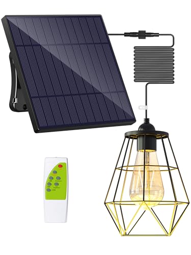 intelamp Solar Pendant Lights Indoor Outdoor, 4000mAh Gazebo Shed Chandeliers with Remote Dust to Dawn Mode 16.4Ft Hanging Lighting Interior for Outside Barns Toolsheds Chicken Coop - Image 1