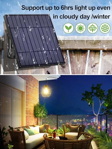 intelamp Solar Pendant Lights Indoor Outdoor, 4000mAh Gazebo Shed Chandeliers with Remote Dust to Dawn Mode 16.4Ft Hanging Lighting Interior for Outside Barns Toolsheds Chicken Coop - Image 2