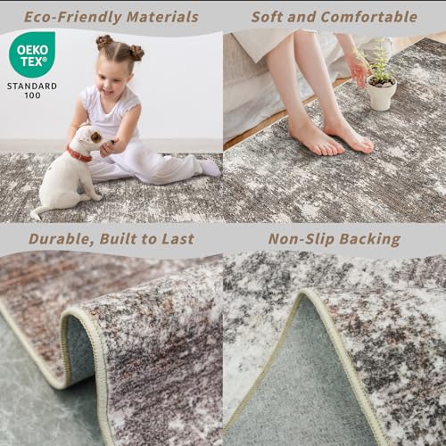 BYYVOO 3x10 ft Long Hallway Runner Rug – Non-Slip Washable Kitchen Floor Rug with Rubber Backing, Modern Low Pile Thin Wide Carpet Runners for Bedroom, Entryway Indoor (Brown Beige,3x10) - Image 5