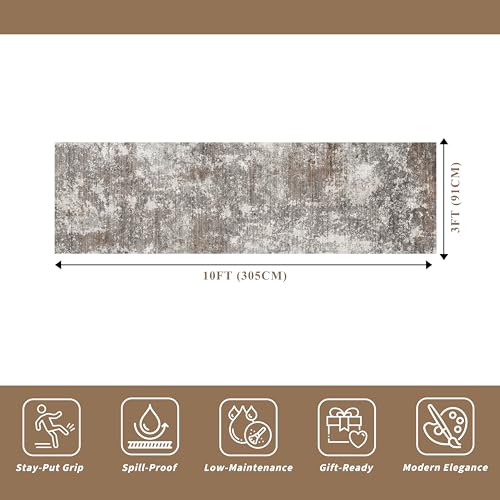 BYYVOO 3x10 ft Long Hallway Runner Rug – Non-Slip Washable Kitchen Floor Rug with Rubber Backing, Modern Low Pile Thin Wide Carpet Runners for Bedroom, Entryway Indoor (Brown Beige,3x10) - Image 2
