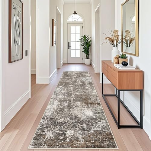 BYYVOO 3x10 ft Long Hallway Runner Rug – Non-Slip Washable Kitchen Floor Rug with Rubber Backing, Modern Low Pile Thin Wide Carpet Runners for Bedroom, Entryway Indoor (Brown Beige,3x10) - Image 4