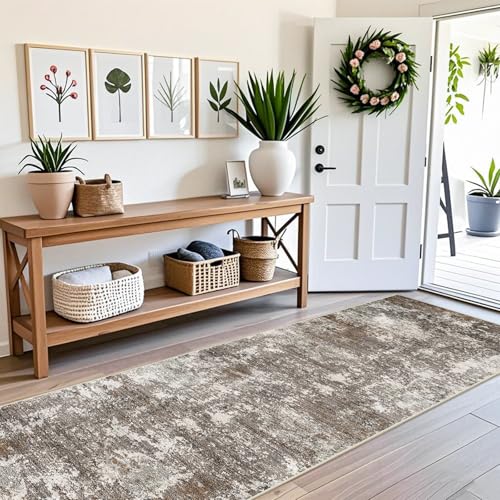 BYYVOO 3x10 ft Long Hallway Runner Rug – Non-Slip Washable Kitchen Floor Rug with Rubber Backing, Modern Low Pile Thin Wide Carpet Runners for Bedroom, Entryway Indoor (Brown Beige,3x10) - Image 3