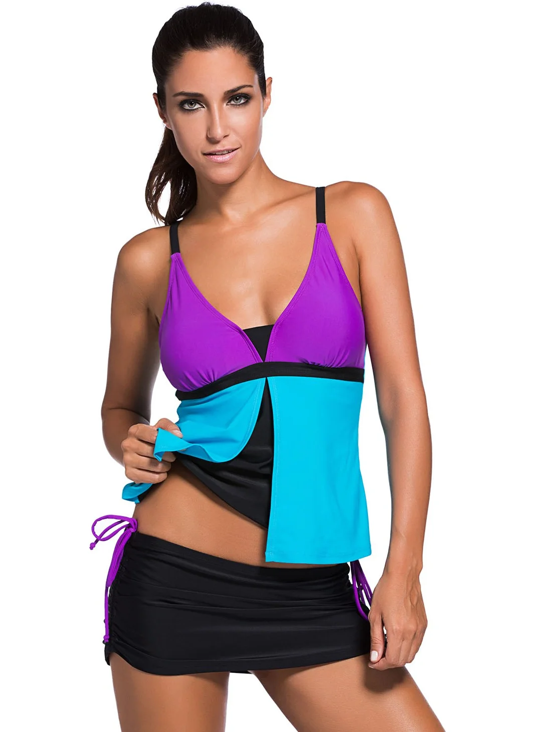 Angelsin Colored Tankini Skirt Bikini Set