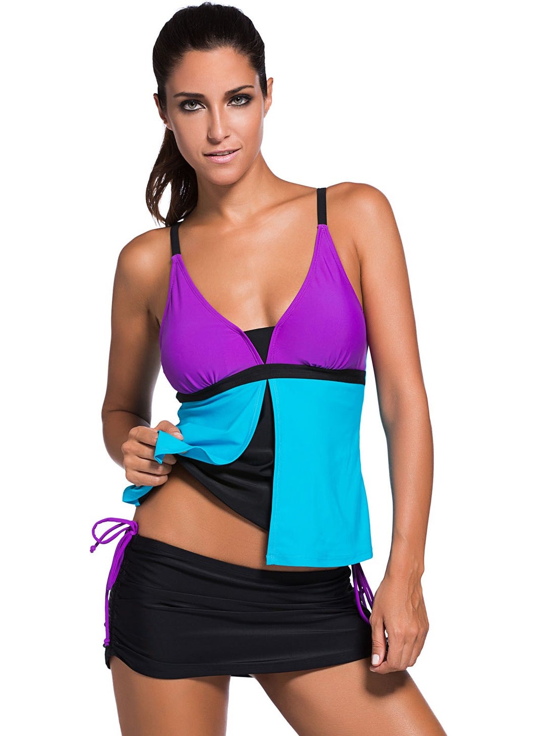 Angelsin Colored Tankini Skirt Bikini Set  - Image 4