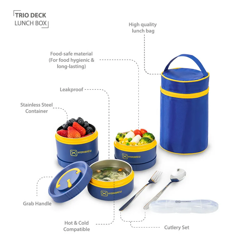 Hydrobrew Hydrobrew Trio Deck Lunch Box w/ Lunch Bag and Cutlery - Majestic Blue