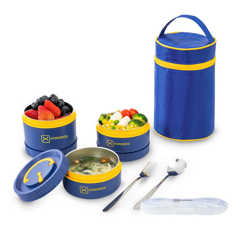 Hydrobrew Trio Deck Lunch Box w/ Lunch Bag and Cutlery - Majestic Blue - Image 3