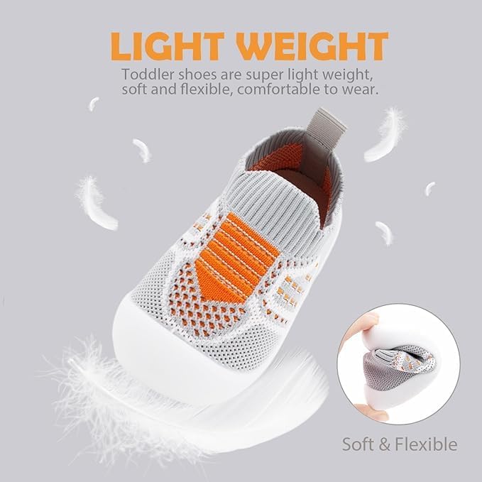 ZONEY Baby Shoes Toddler First Walking Shoes Infant Sneakers Breathable Knitted Mesh Grey and Orange - Image 2