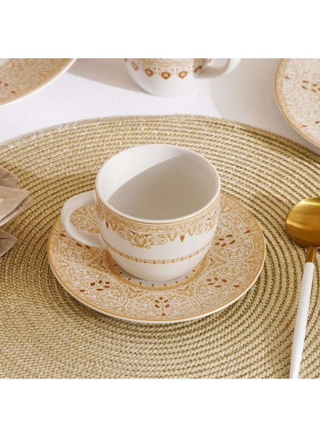 Pan Home فنجان شاي وصحن مزخرف بالذهب - أبيض - Image 1