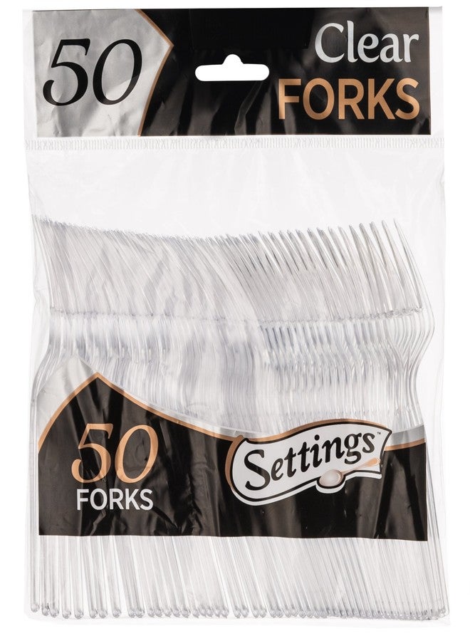 Settings [50 Count] Settings Plastic Clear Forks, Heavyweight Disposable Cutlery, Great For Home, Office, School, Party, Picnics, Restaurant, Take-out Fast Food, Outdoor Events, Or Every Day Use, 1 Bag - Image 1