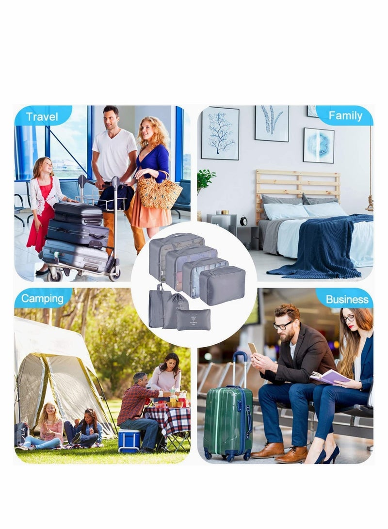 9 PCS Waterproof Packing Cubes Travel Organizer Set for Clothes Shoes Cosmetics Toiletries Grey Suitcase Storage Bags - Image 5