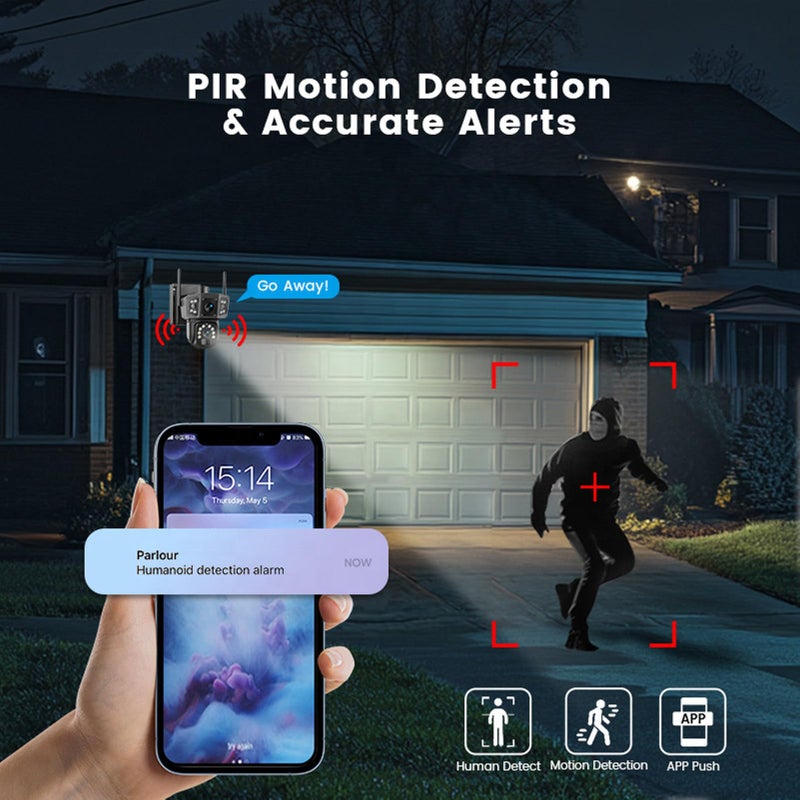 8MP Solar Security Camera Wireless Outdoor 4G WiFi Panoramic Tracking Dual Lens Night Vision Auto Tracking Human Detection US Version - Image 3