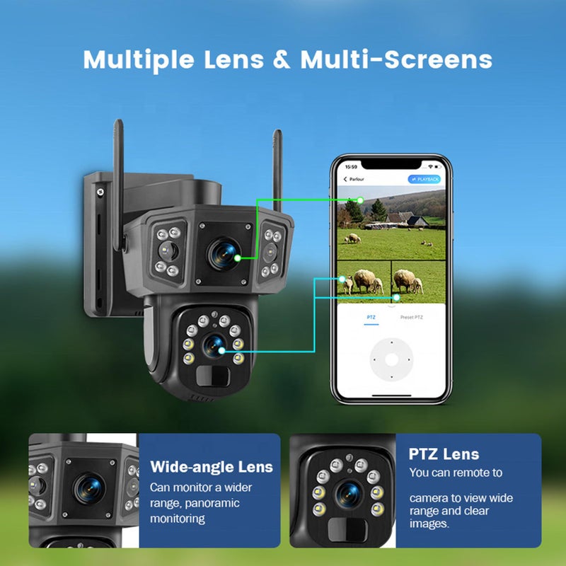 8MP Solar Security Camera Wireless Outdoor 4G WiFi Panoramic Tracking Dual Lens Night Vision Auto Tracking Human Detection US Version - Image 4