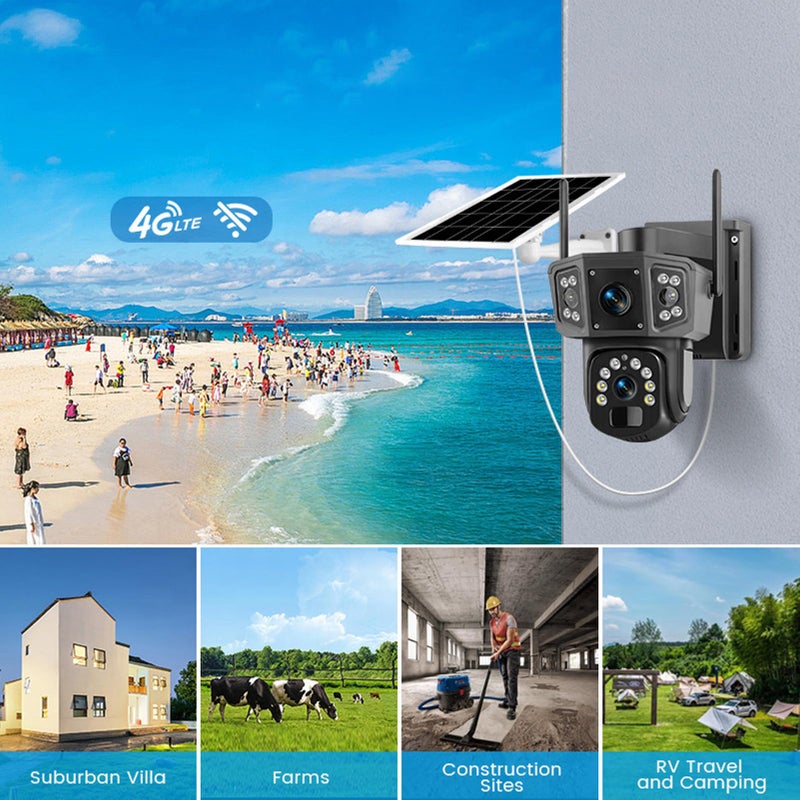 8MP Solar Security Camera Wireless Outdoor 4G WiFi Panoramic Tracking Dual Lens Night Vision Auto Tracking Human Detection US Version - Image 5