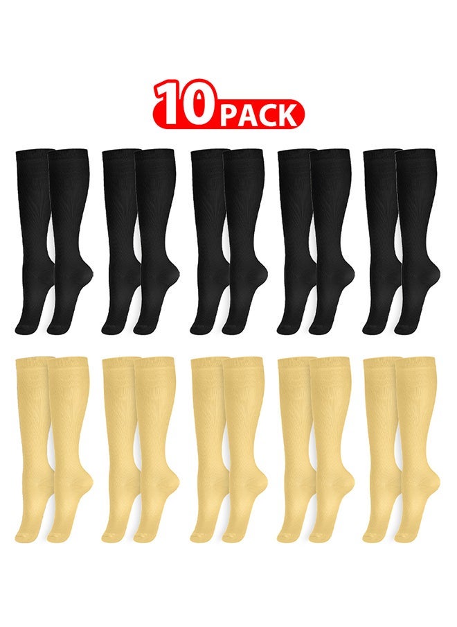 VITION 10 Packs Men and Women's Compression Socks 15-20 mmHg Moderate Pressure Medical Quality Support Best Comfort Fit Moisture Wicking Circulation Travel Black/Skin XXL - Image 1