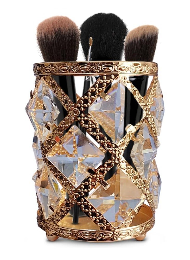 Generic hanso Crystal Makeup Brush Holder Organizer, Cosmetic Storage Pen Pencil Pot Multifunction Makeup Brush Display Holder for Home Bathroom, (Gold) - Image 1