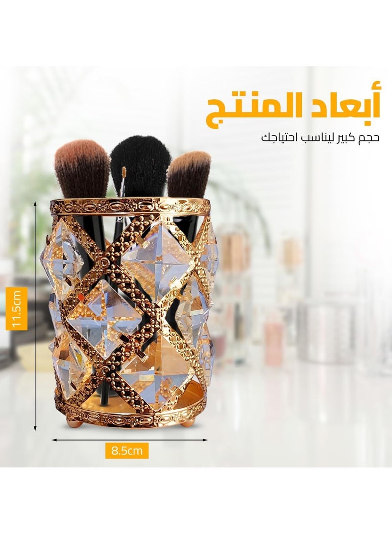 Generic hanso Crystal Makeup Brush Holder Organizer, Cosmetic Storage Pen Pencil Pot Multifunction Makeup Brush Display Holder for Home Bathroom, (Gold) - Image 4