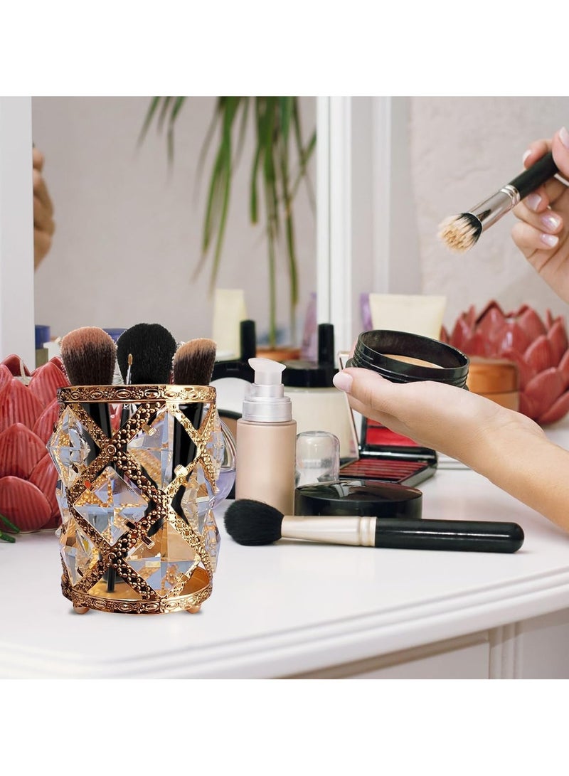 Generic hanso Crystal Makeup Brush Holder Organizer, Cosmetic Storage Pen Pencil Pot Multifunction Makeup Brush Display Holder for Home Bathroom, (Gold) - Image 2
