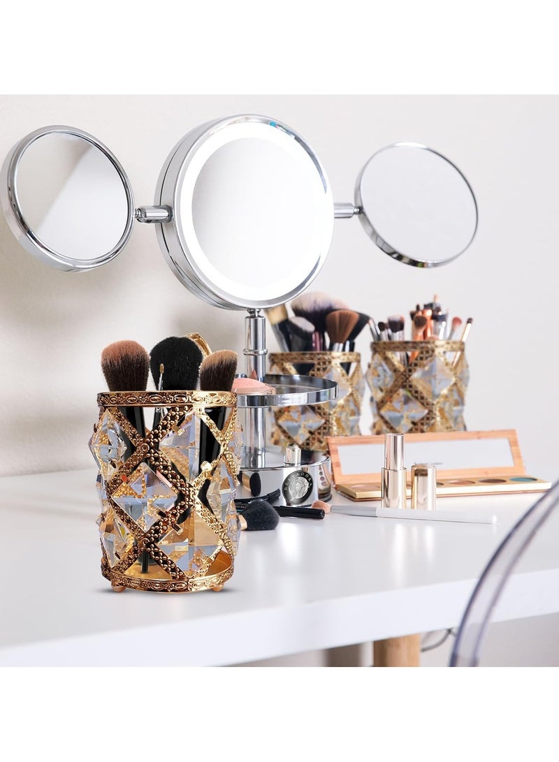 Generic hanso Crystal Makeup Brush Holder Organizer, Cosmetic Storage Pen Pencil Pot Multifunction Makeup Brush Display Holder for Home Bathroom, (Gold) - Image 3
