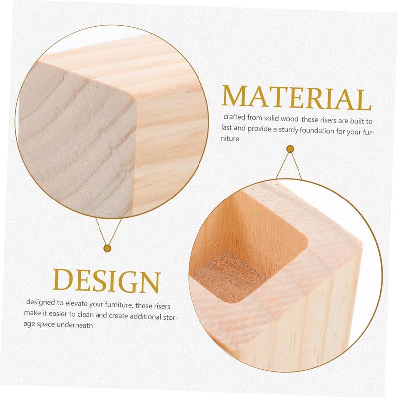 Uonlytech 4Pcs Wooden Bed Risers Solid Height Increase Pads for Furniture Legs Durable Square Design for Sofa Chair Table and Bed Frames Elegant Minimalist Style Protects Floors - Image 3