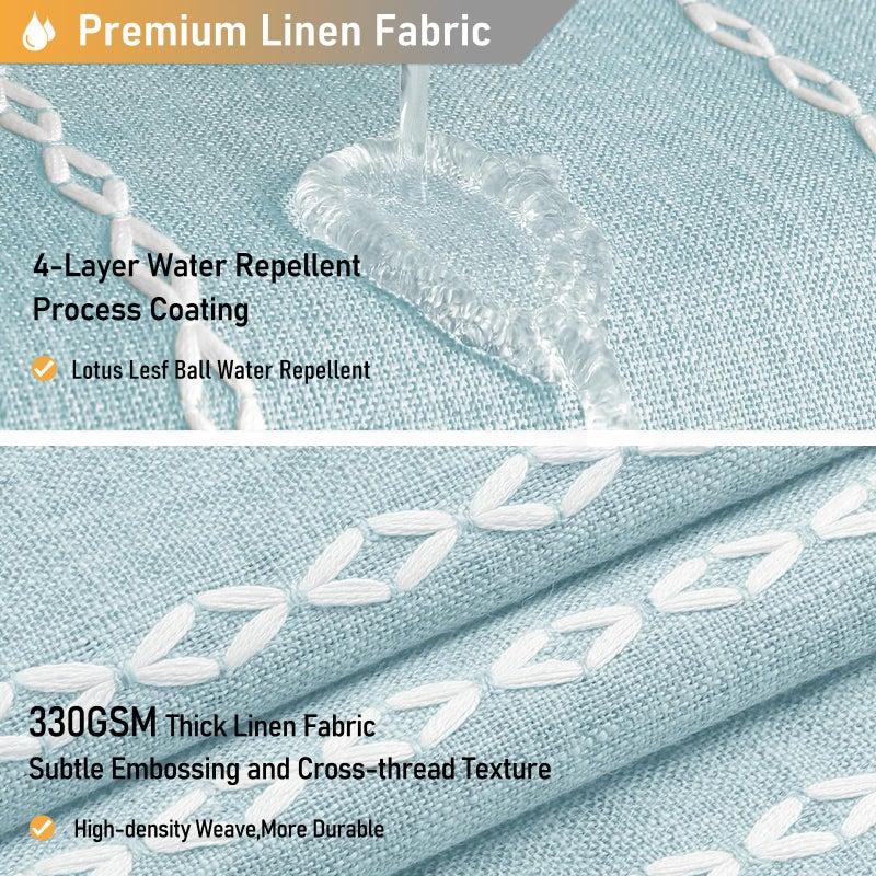 BTTN Boho Farmhouse Shower Curtain, Linen Rustic Weighted Striped Fabric Shower Curtain with Tassel, Water Repellent, Modern Bohemian Vintage Cloth Shower Curtains for Bathroom, Fog Blue, 72x72 - Image 4