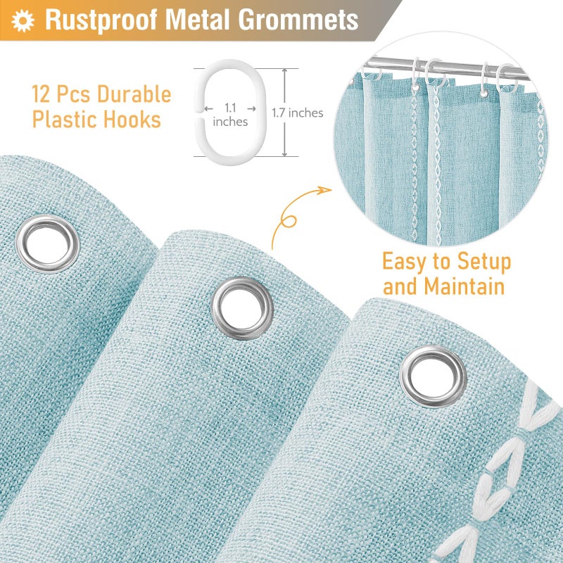 BTTN Boho Farmhouse Shower Curtain, Linen Rustic Weighted Striped Fabric Shower Curtain with Tassel, Water Repellent, Modern Bohemian Vintage Cloth Shower Curtains for Bathroom, Fog Blue, 72x72 - Image 5