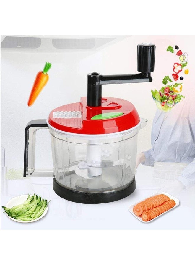 2L Multi-Function Manual Food Processor With 5 Stainless Steel Blades Vegetable Chopper Food Cutter Mixer Slicer Shredder For Onion Garlic Tomato Salad Meal Prep Kitchen Tool Red/Black