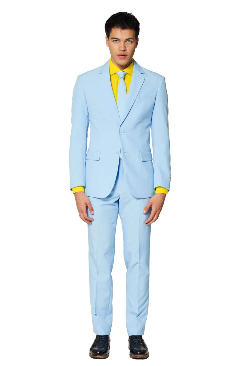 Opposuits Cool Blue Solid Light Blue Suit For Men Coming With Pants Jacket and Tie Cool Blue US40