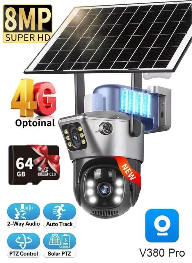 Neutral Security Camera with Solar Charging Panel - 4G Edition Remote Intelligent Surveillance Camera Dual-Lens HD Night Vision Outdoor 360° Panoramic Outdoor Waterproof Suitable for indoor, garden lawns, perimeter security around homes, etc. (Grey) - Image 2