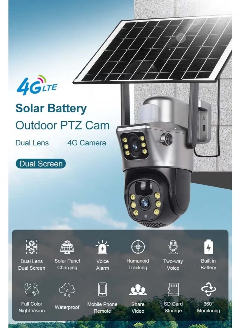 Neutral Security Camera with Solar Charging Panel - 4G Edition Remote Intelligent Surveillance Camera Dual-Lens HD Night Vision Outdoor 360° Panoramic Outdoor Waterproof Suitable for indoor, garden lawns, perimeter security around homes, etc. (Grey) - Image 3