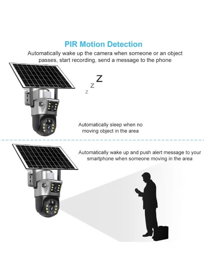 Neutral Security Camera with Solar Charging Panel - 4G Edition Remote Intelligent Surveillance Camera Dual-Lens HD Night Vision Outdoor 360° Panoramic Outdoor Waterproof Suitable for indoor, garden lawns, perimeter security around homes, etc. (Grey) - Image 4
